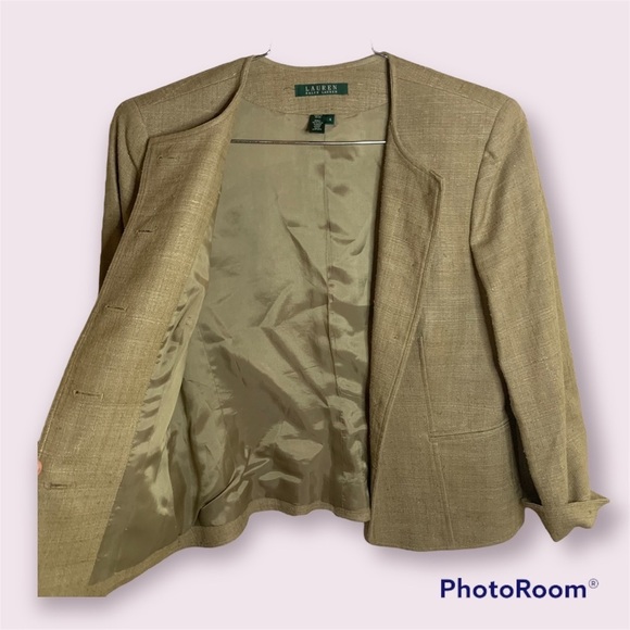 LAUREN by Ralph Lauren 100% Silk Tan Jacket size 6 - Picture 4 of 8